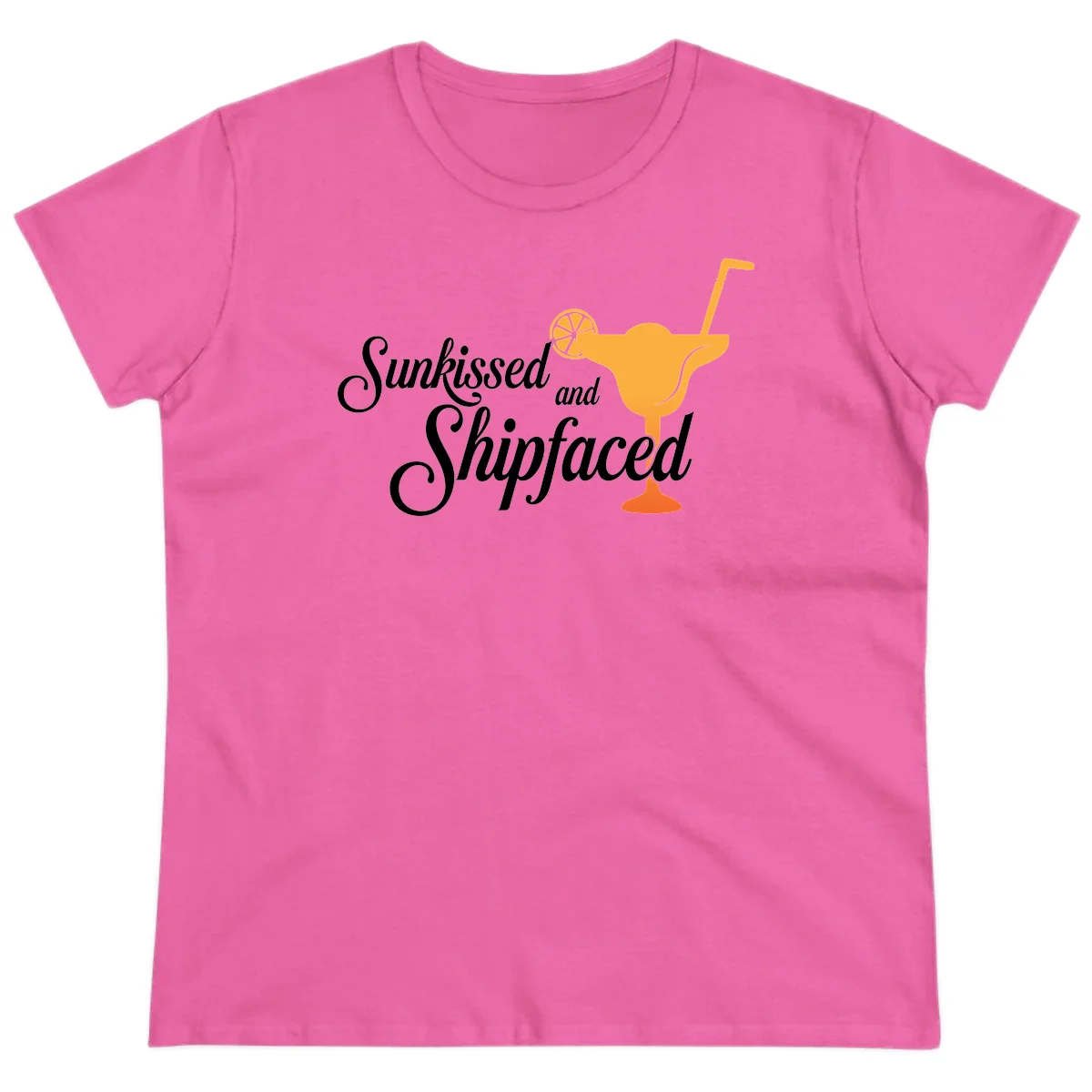 Sunkissed And Shipfaced Ladies Cruise Tee in Azalea