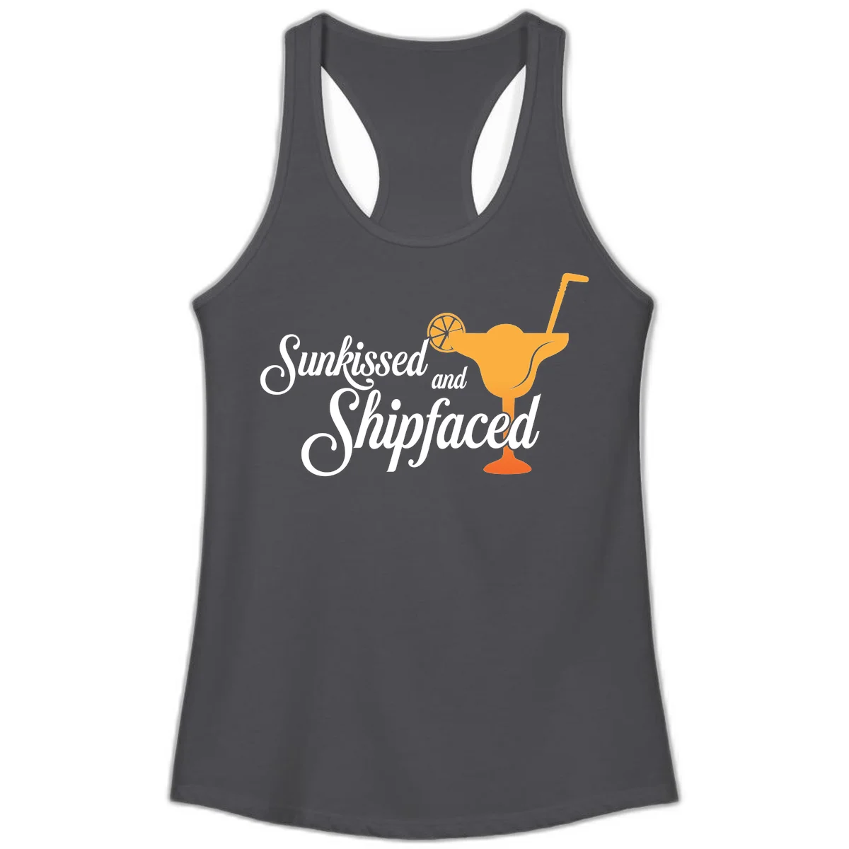 Sunkissed And Shipfaced Ladies Cruise Tank in Solid Dark Gray