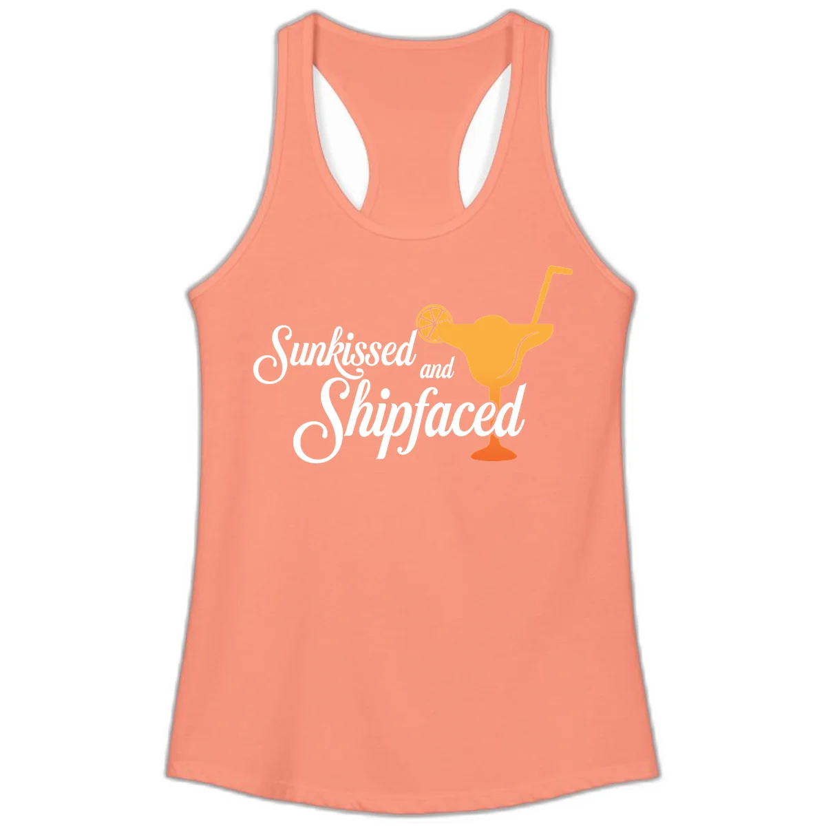 Sunkissed And Shipfaced Ladies Cruise Tank in Solid Light Orange