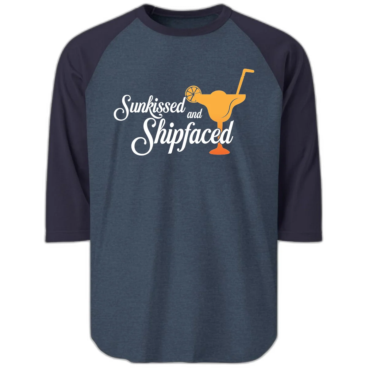 Sunkissed And Shipfaced Cruise Raglan 3/4 Tee in Heather Denim Navy