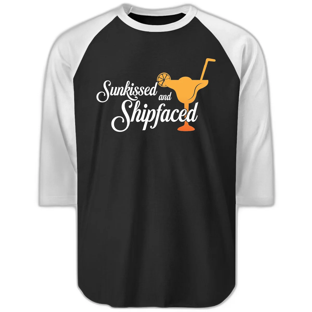 Sunkissed And Shipfaced Cruise Raglan 3/4 Tee in Black White