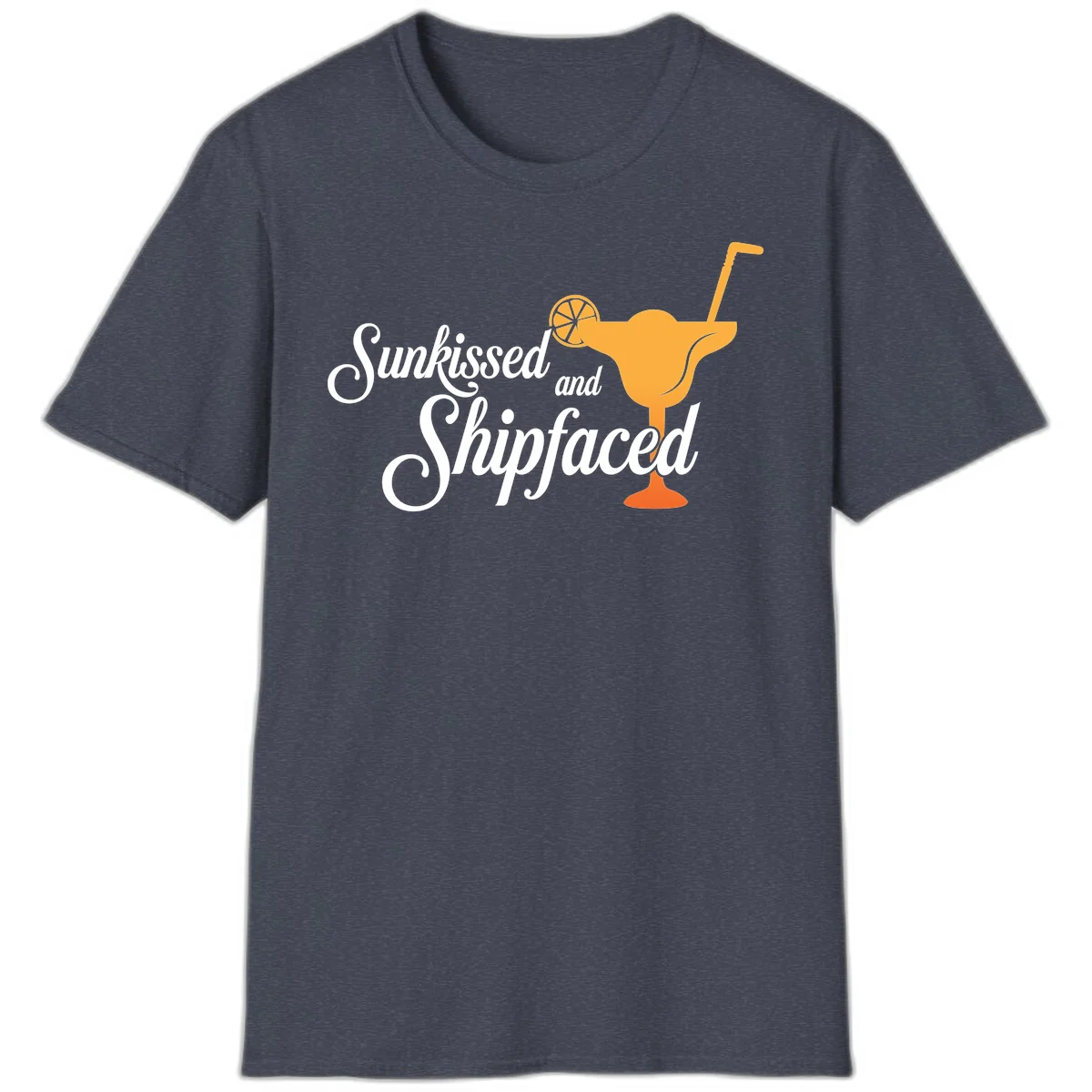 Sunkissed And Shipfaced T-Shirt for Cruise Vacations in Heather Navy