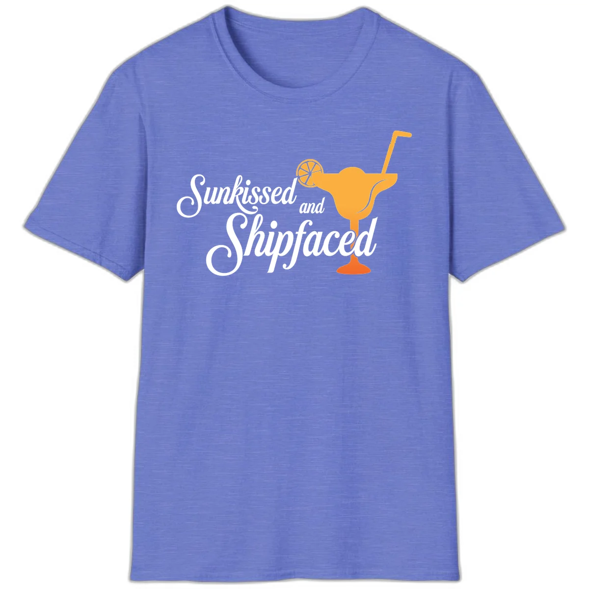 Sunkissed And Shipfaced T-Shirt for Cruise Vacations in Heather Royal