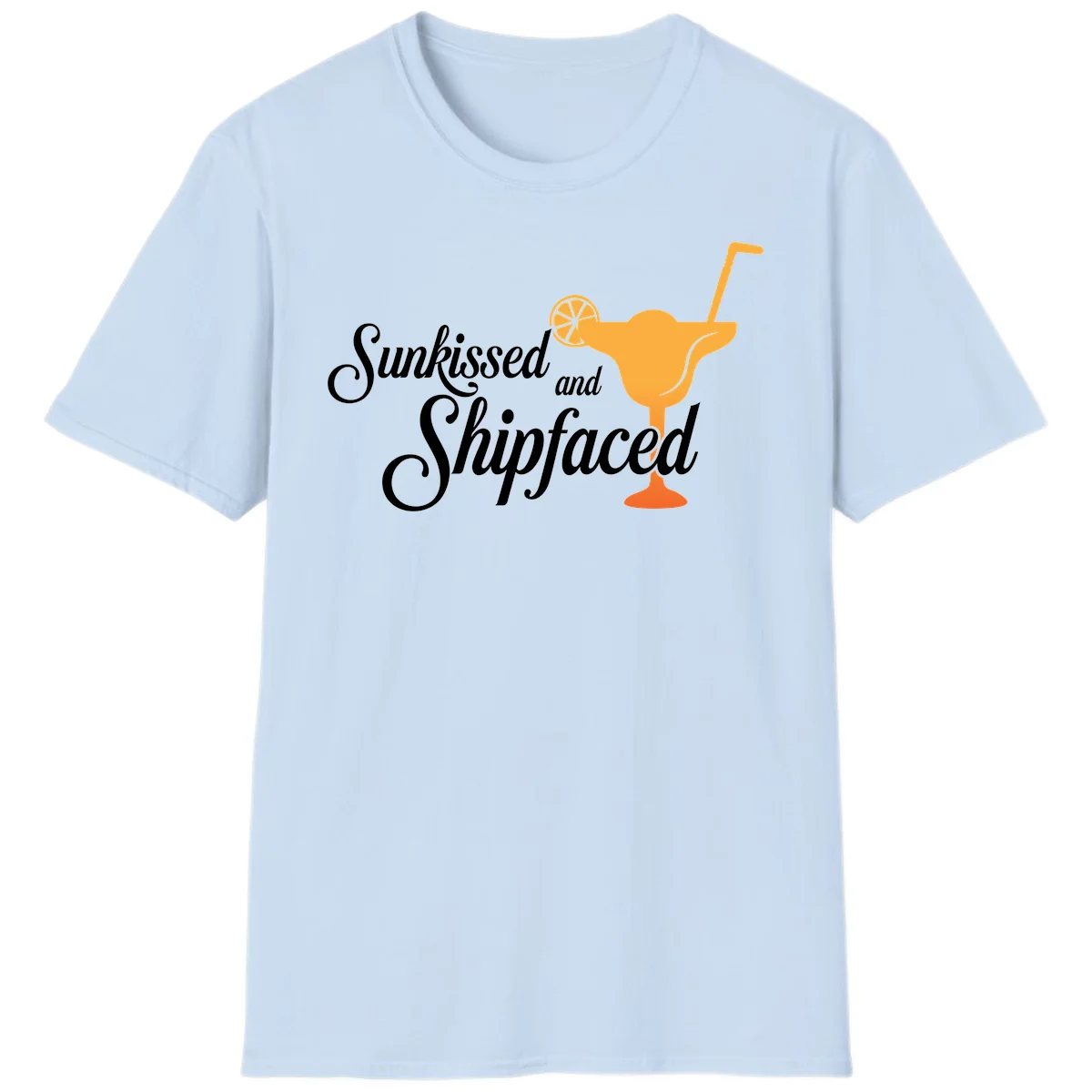 Sunkissed And Shipfaced T-Shirt for Cruise Vacations in Light Blue