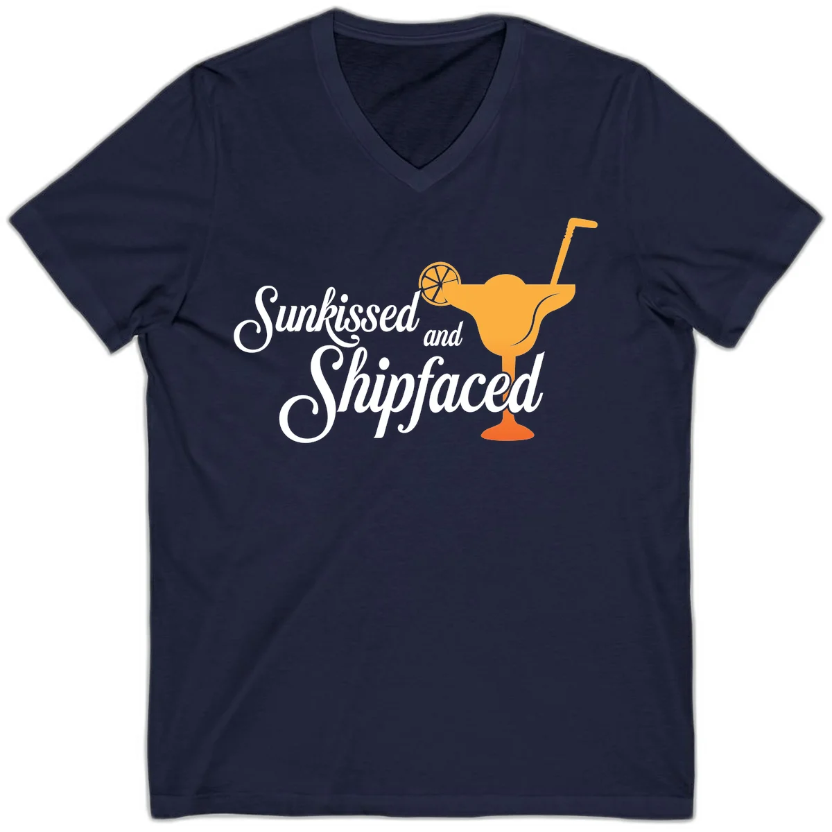 Sunkissed And Shipfaced Cruise V-Neck Tee in Navy