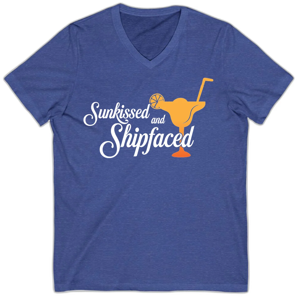 Sunkissed And Shipfaced Cruise V-Neck Tee in Heather True Royal