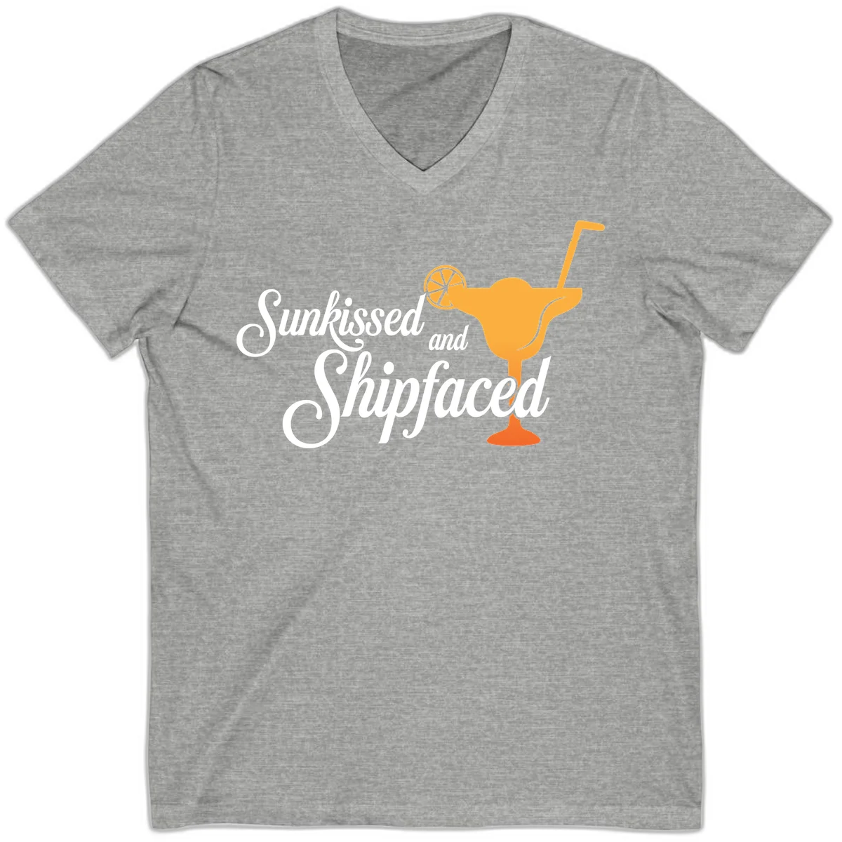 Sunkissed And Shipfaced Cruise V-Neck Tee in Athletic Heather