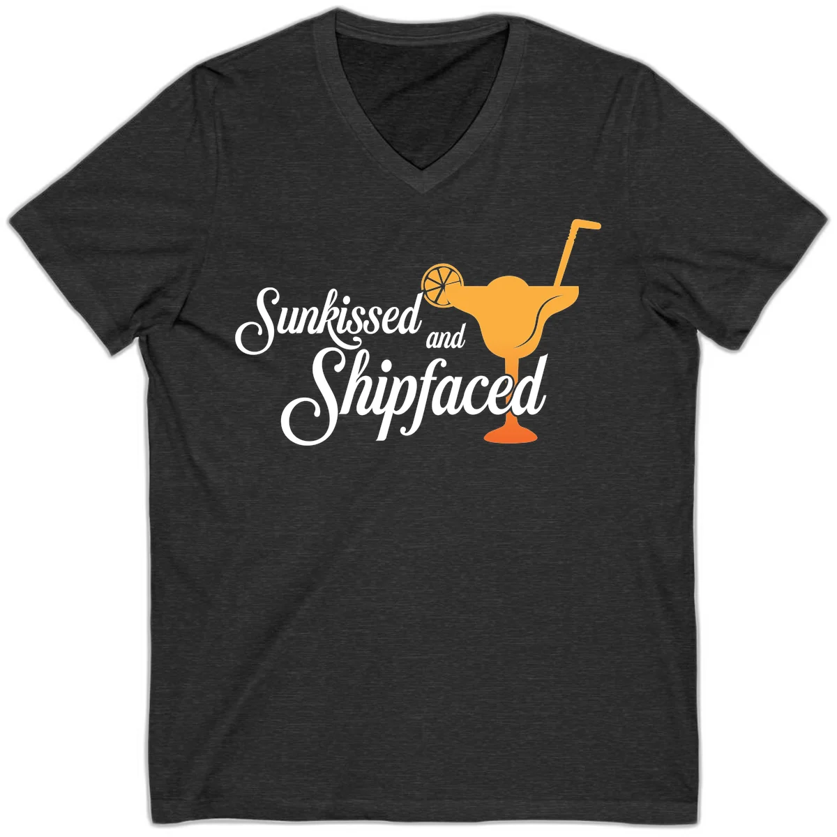 Sunkissed And Shipfaced Cruise V-Neck Tee in Dark Grey Heather