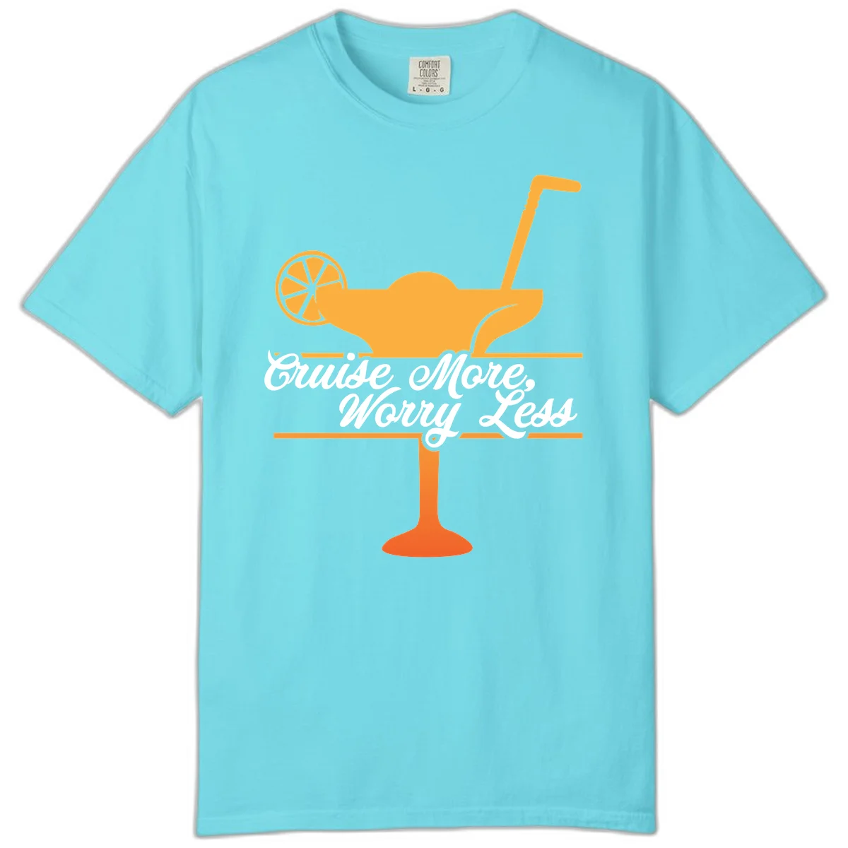 Cruise More, Worry Less Comfort Color Tee in Lagoon Blue