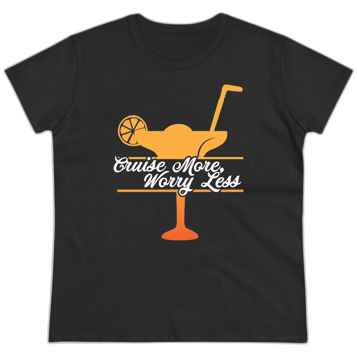 Cruise More, Worry Less Ladies Tee in Black