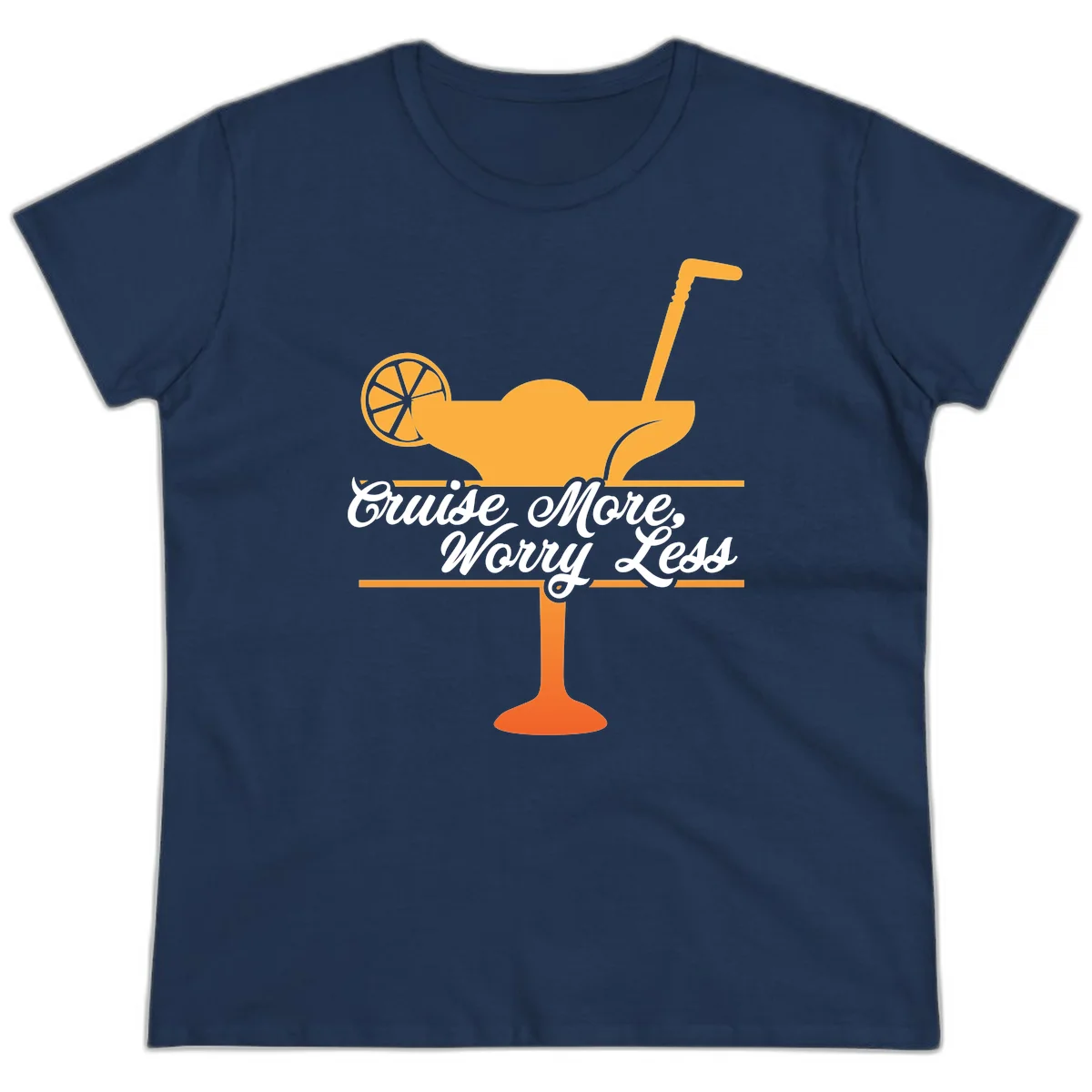 Cruise More, Worry Less Ladies Tee in Navy
