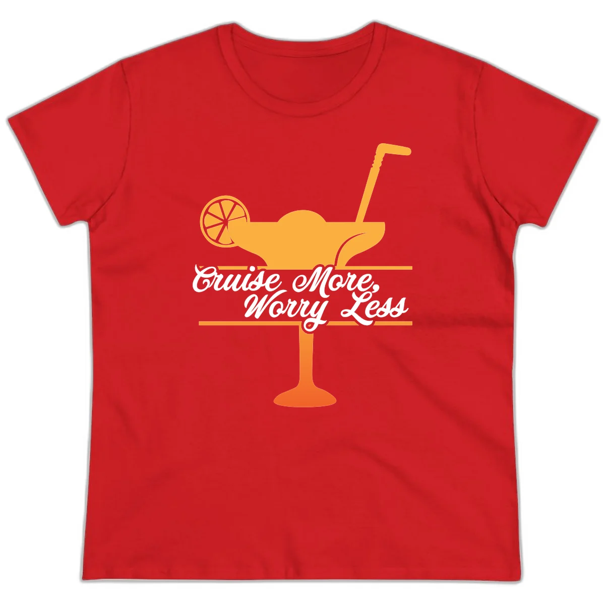 Cruise More, Worry Less Ladies Tee in Red