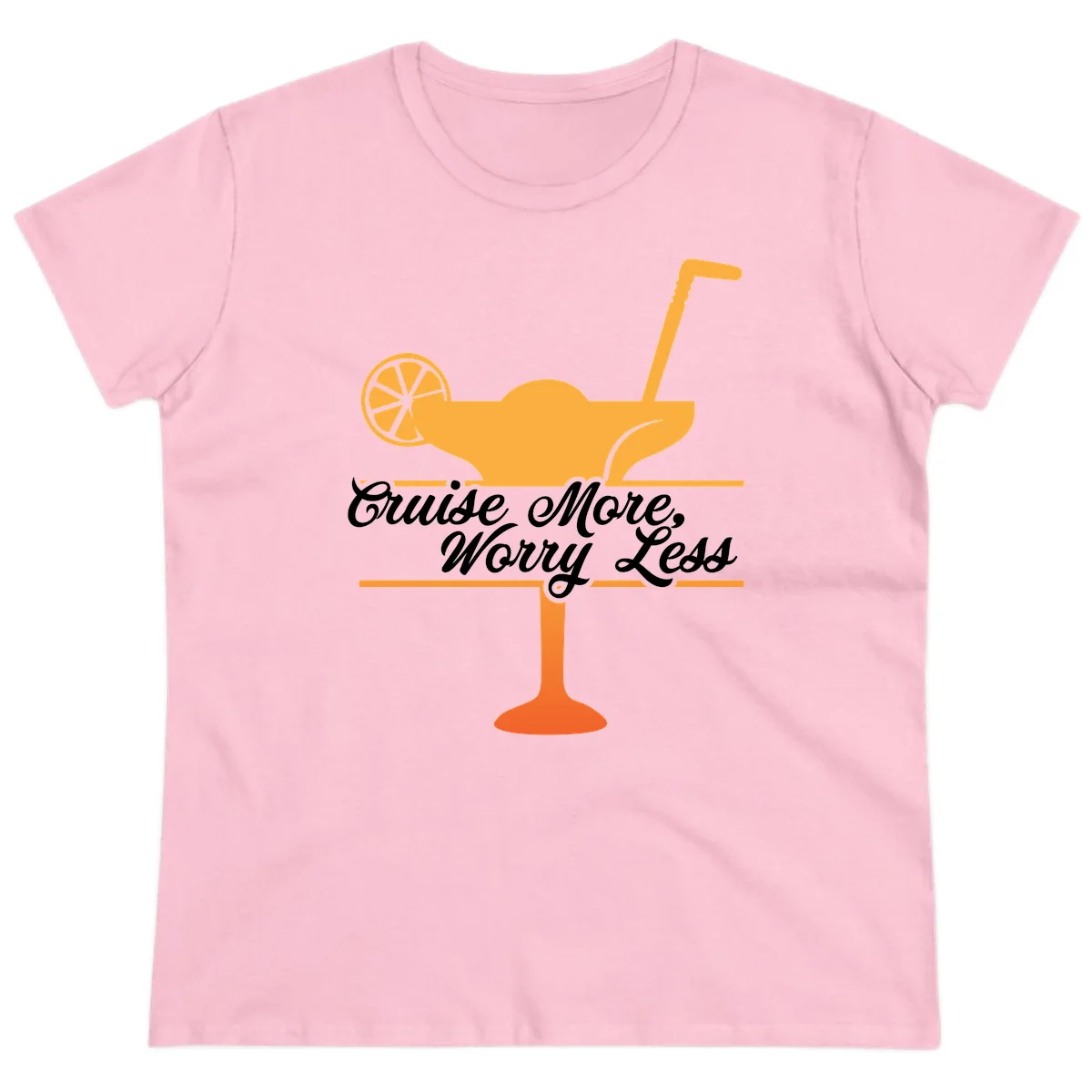 Cruise More, Worry Less Ladies Tee in Light Pink