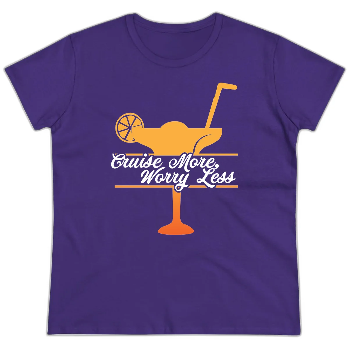 Cruise More, Worry Less Ladies Tee in Purple