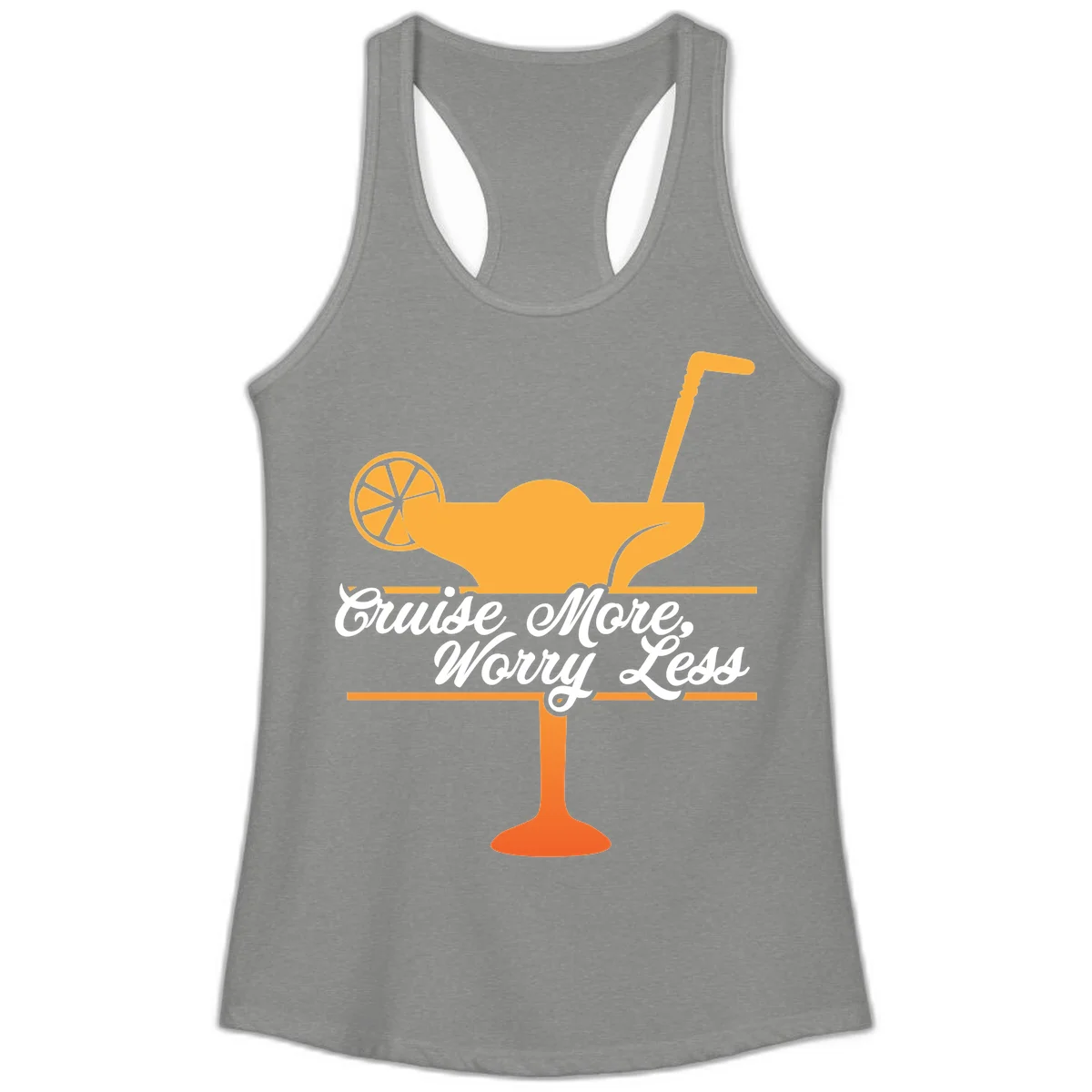 Cruise More, Worry Less Ladies Tank in Heather Grey