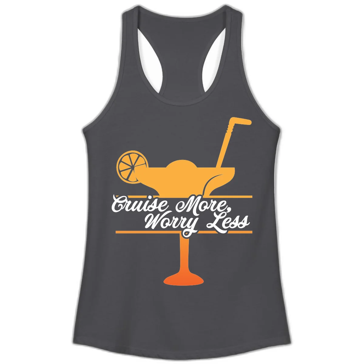 Cruise More, Worry Less Ladies Tank in Solid Dark Gray