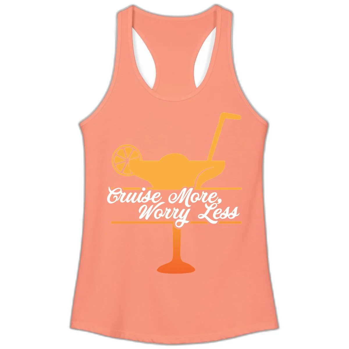 Cruise More, Worry Less Ladies Tank in Solid Light Orange
