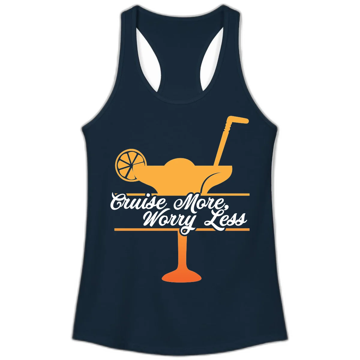 Cruise More, Worry Less Ladies Tank in Solid Midnight Navy