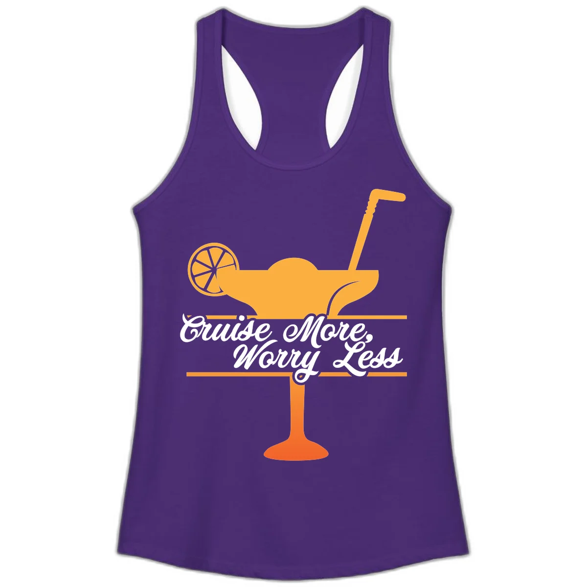 Cruise More, Worry Less Ladies Tank in Solid Purple Rush