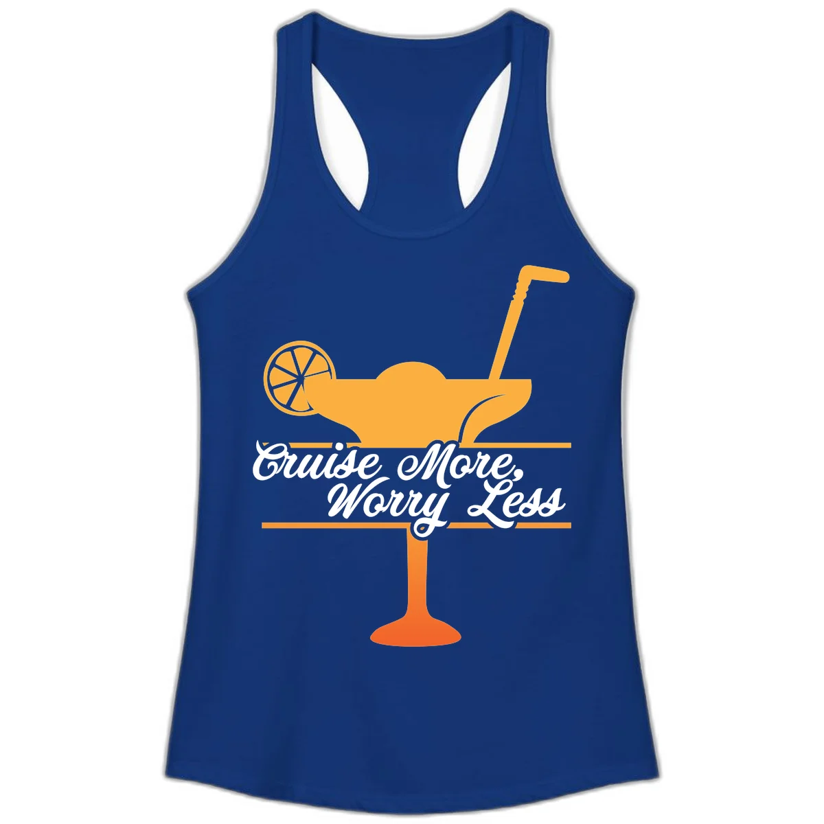 Cruise More, Worry Less Ladies Tank in Solid Royal