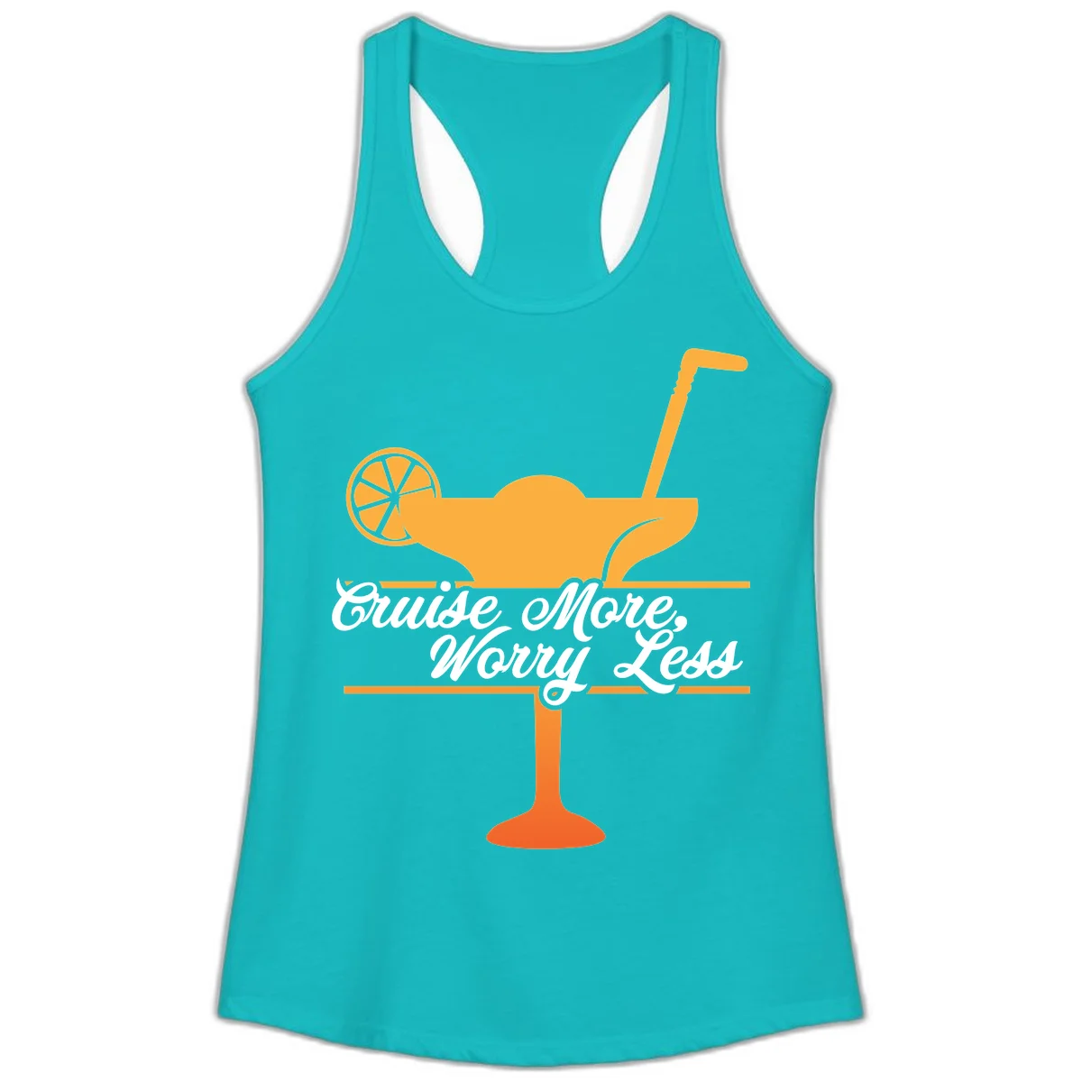 Cruise More, Worry Less Ladies Tank in Tahiti Blue