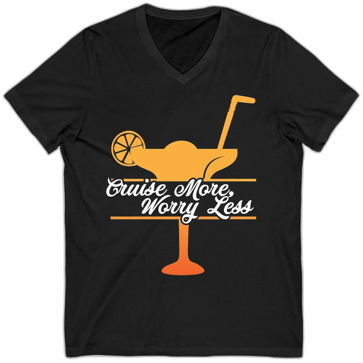 Cruise More, Worry Less V-Neck Tee in Black