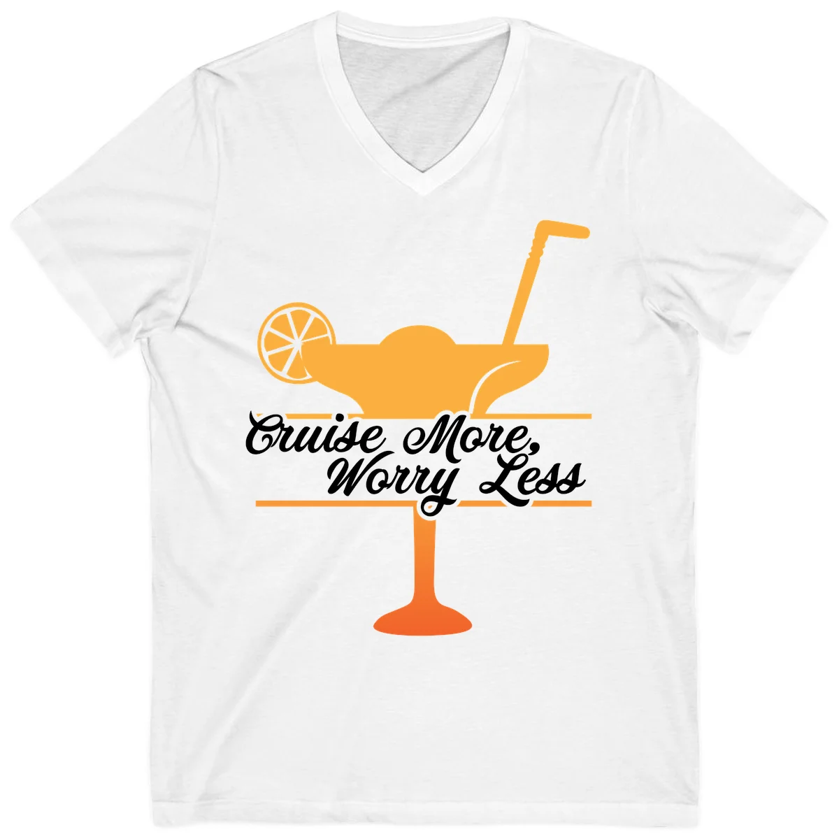 Cruise More, Worry Less V-Neck Tee in White