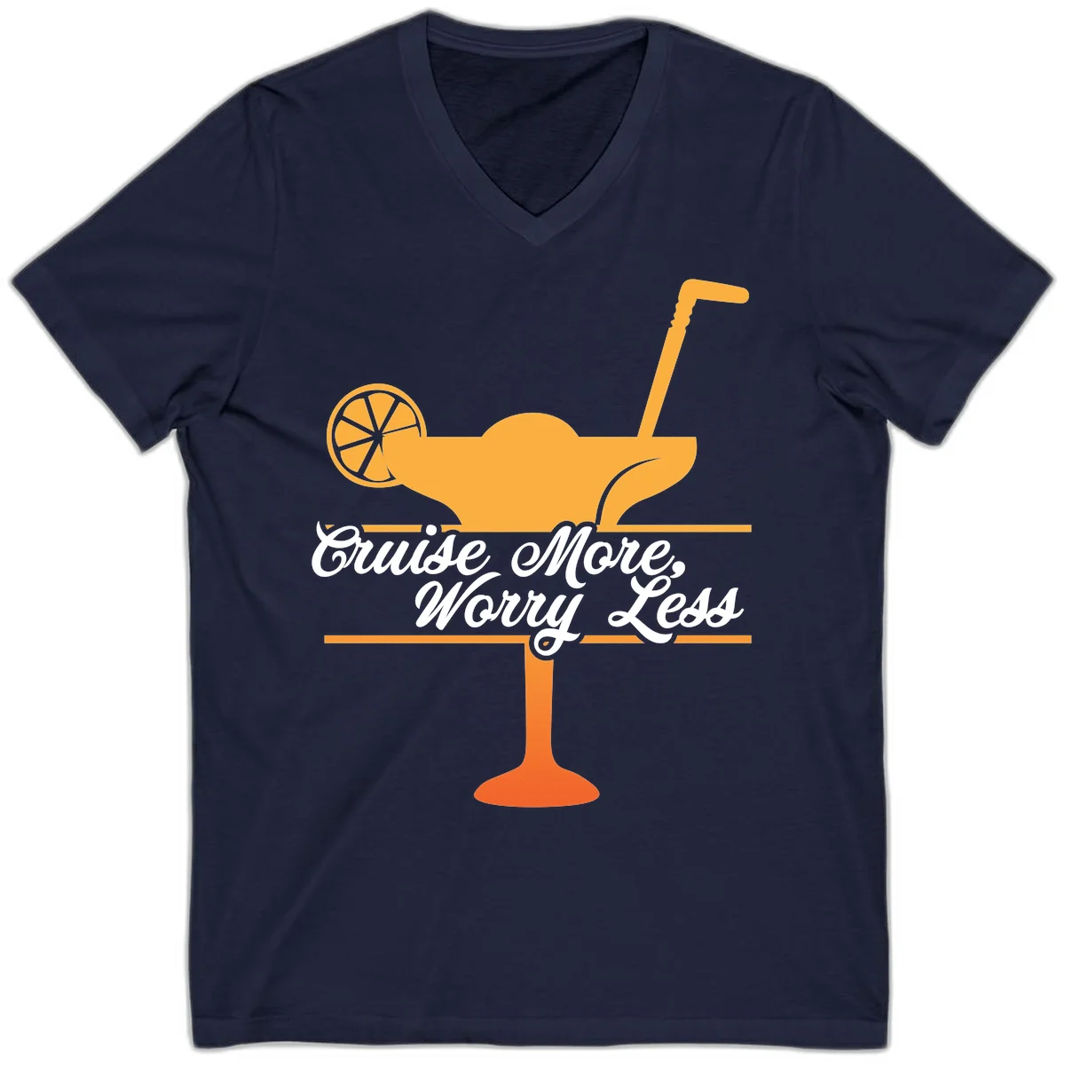 Cruise More, Worry Less V-Neck Tee in Navy