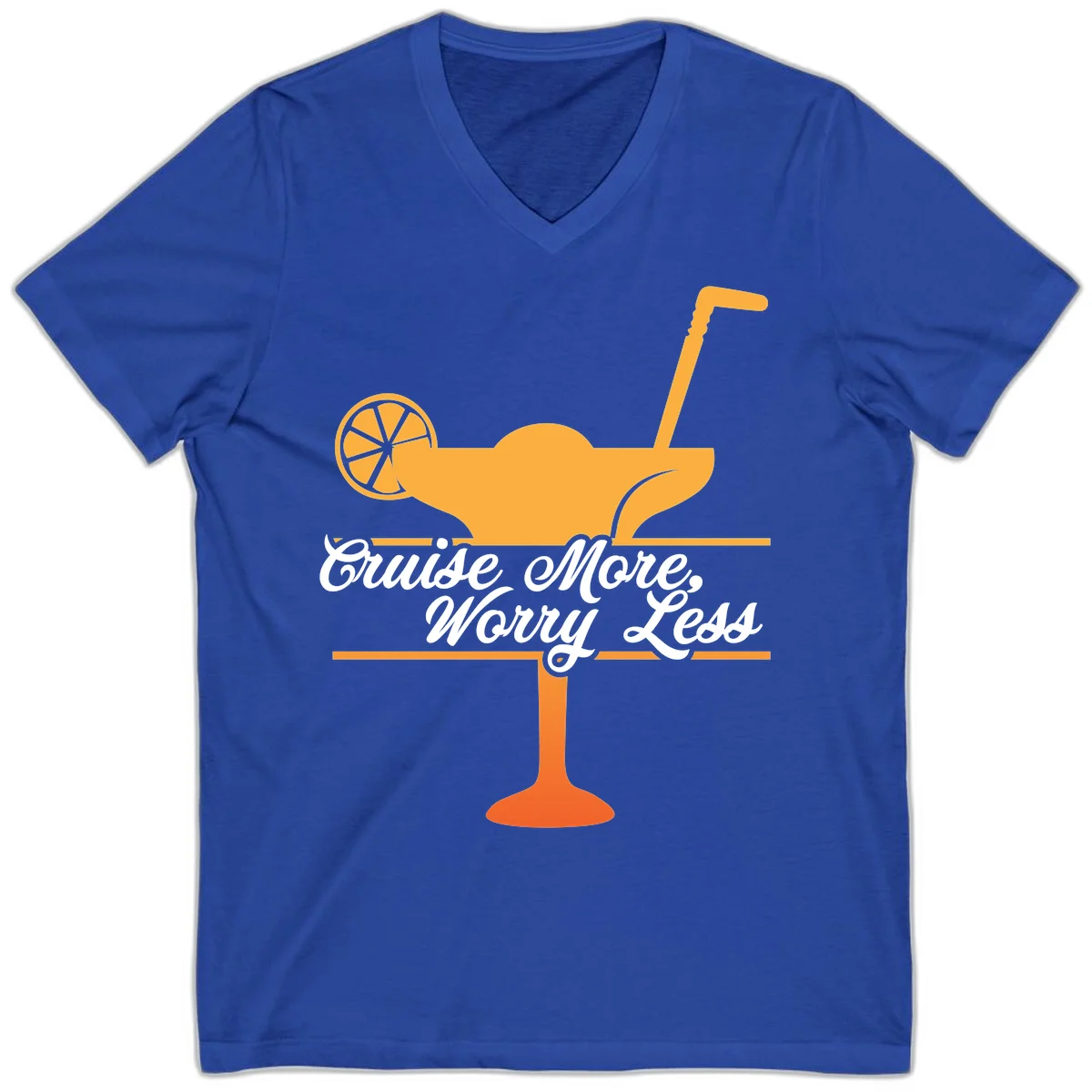 Cruise More, Worry Less V-Neck Tee in True Royal