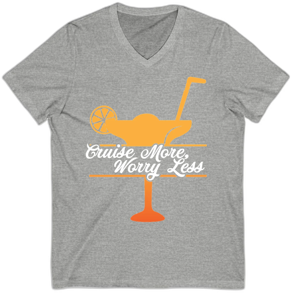 Cruise More, Worry Less V-Neck Tee in Athletic Heather