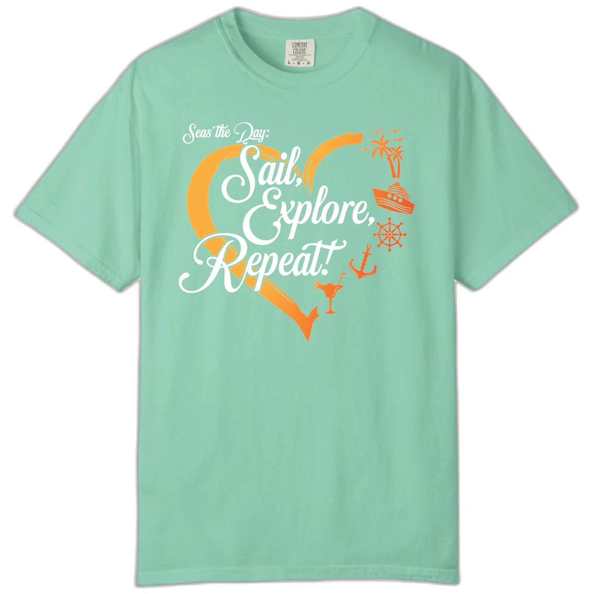 Seas The Day: Sail, Explore, Repeat Comfort Color Tee in Island Reef