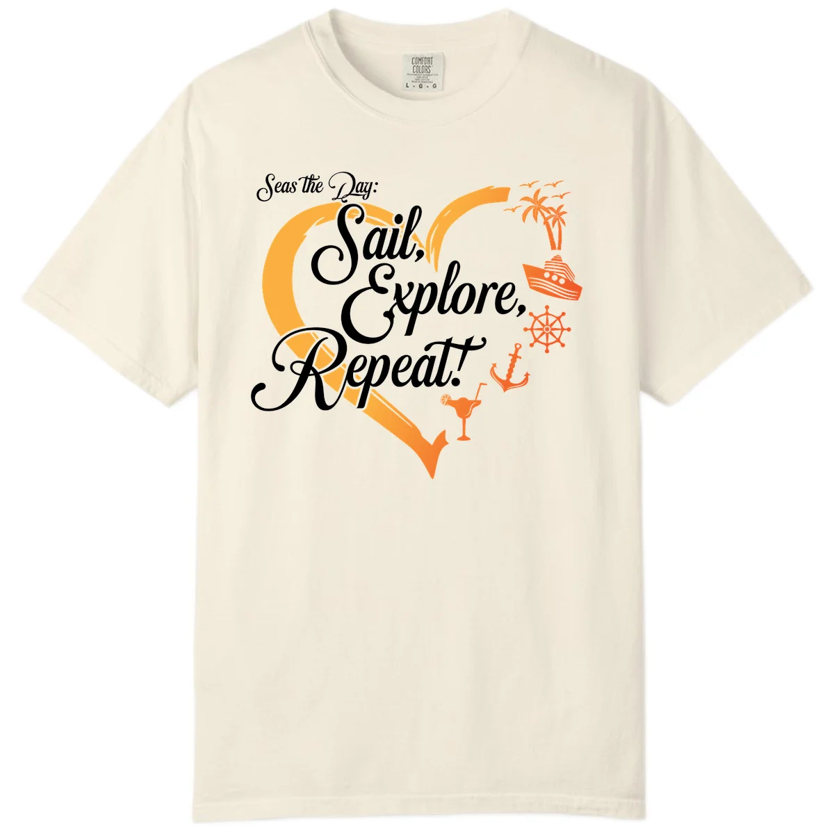 Seas The Day: Sail, Explore, Repeat Comfort Color Tee in Ivory