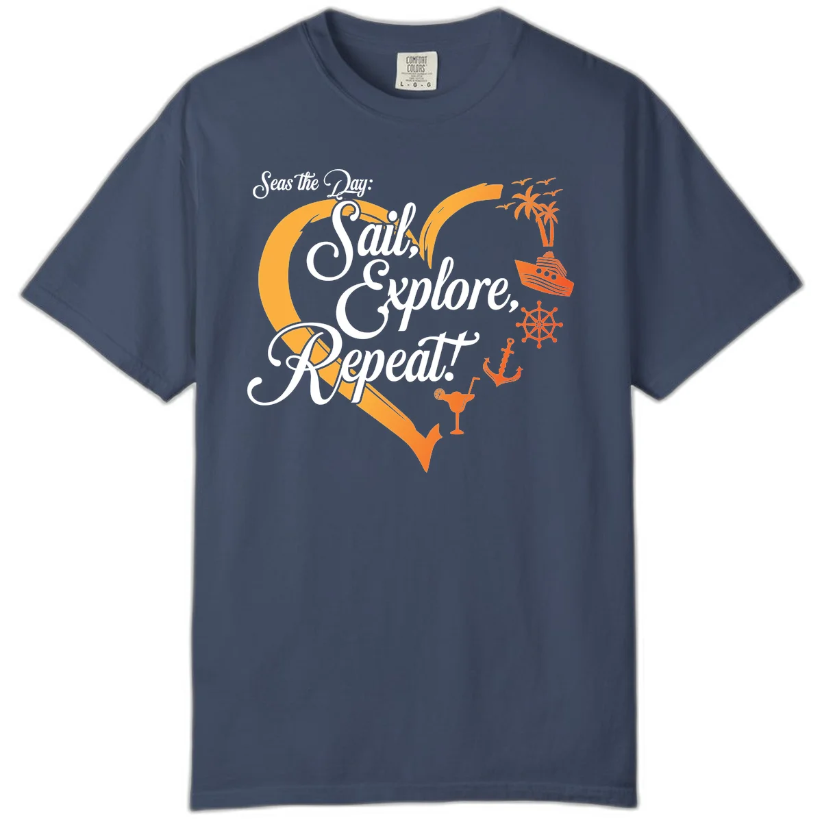 Seas The Day: Sail, Explore, Repeat Comfort Color Tee in Midnight