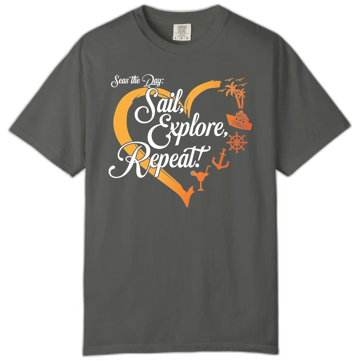 Seas The Day: Sail, Explore, Repeat Comfort Color Tee in Pepper