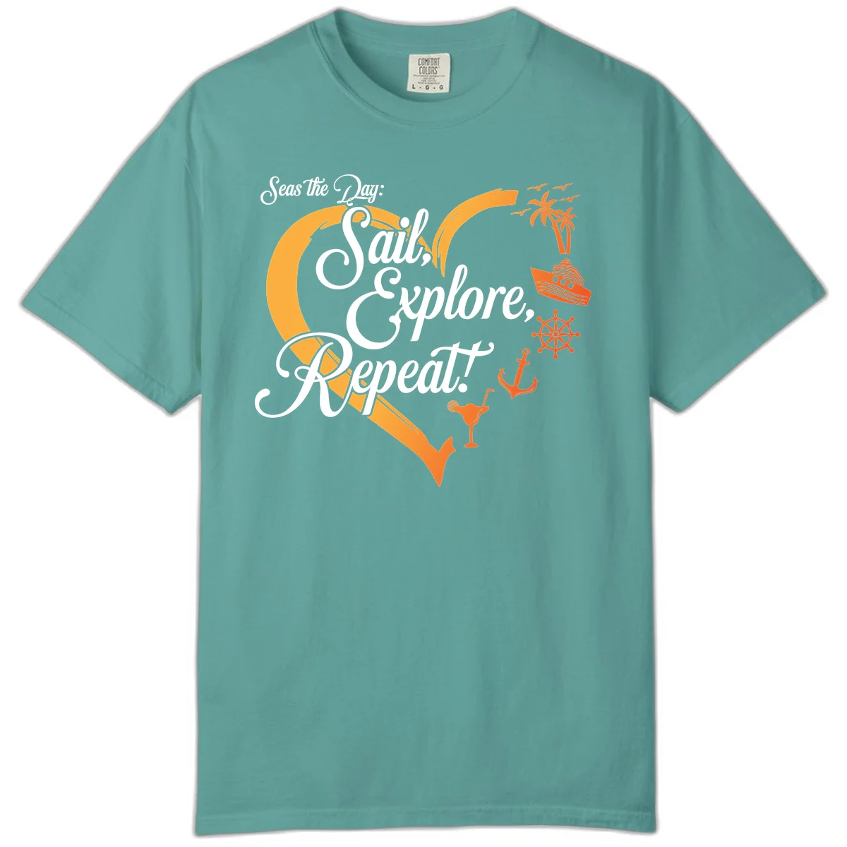 Seas The Day: Sail, Explore, Repeat Comfort Color Tee in Seafoam