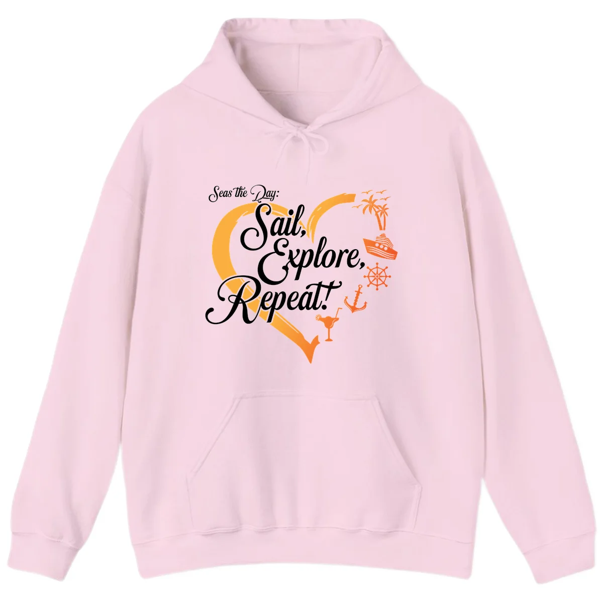 Seas The Day: Sail, Explore, Repeat Hoodie in Light Pink