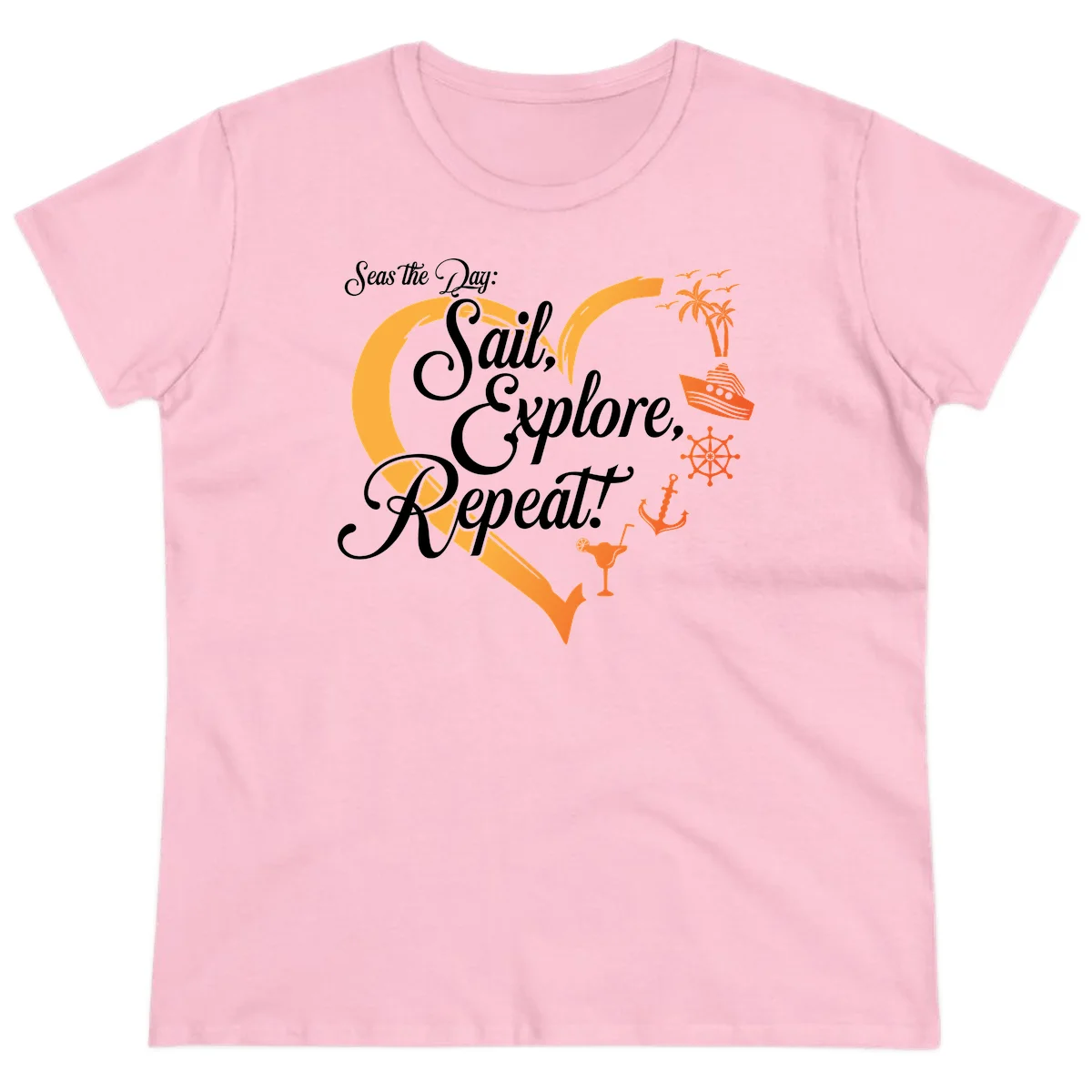 Seas The Day: Sail, Explore, Repeat Ladies Tee in Light Pink