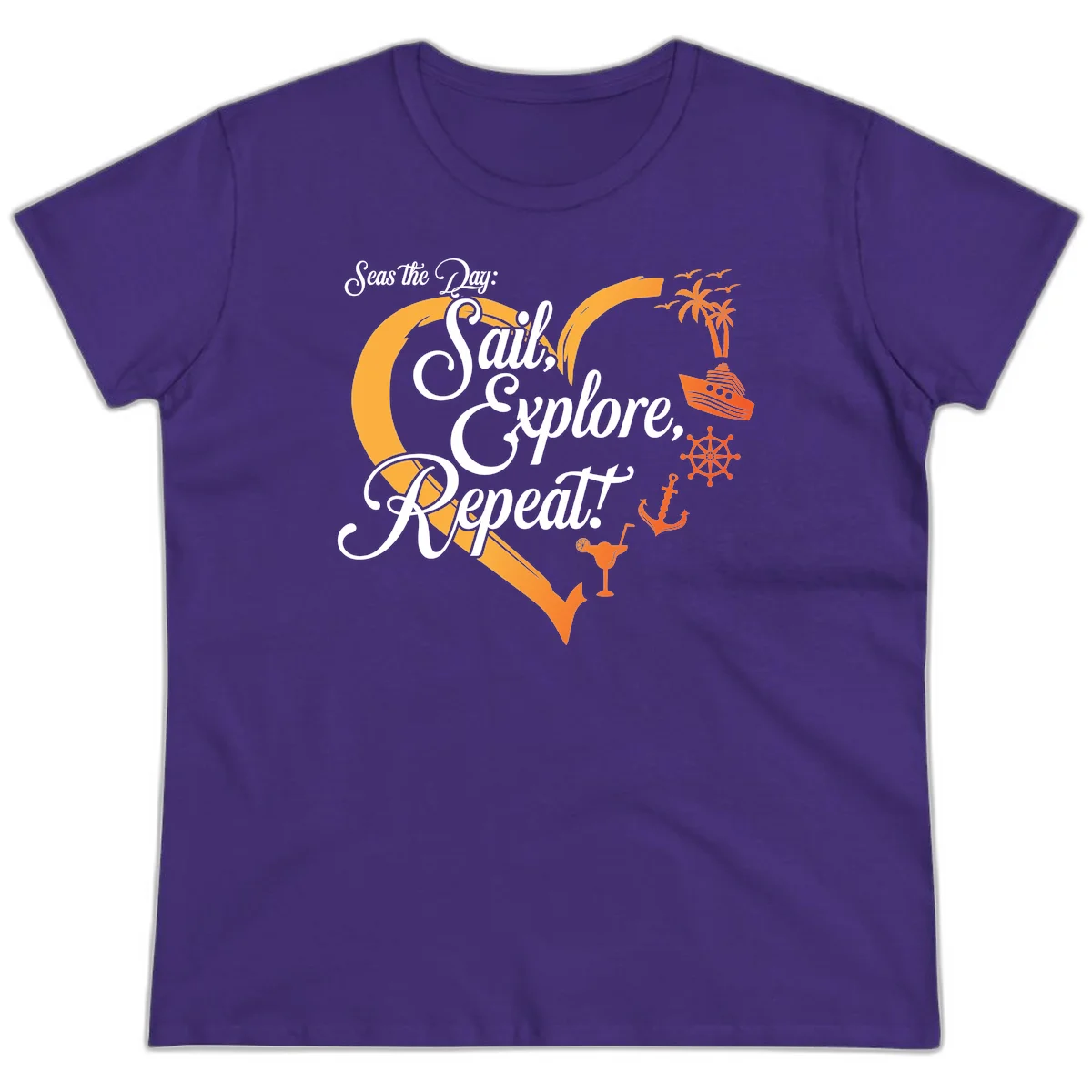 Seas The Day: Sail, Explore, Repeat Ladies Tee in Purple