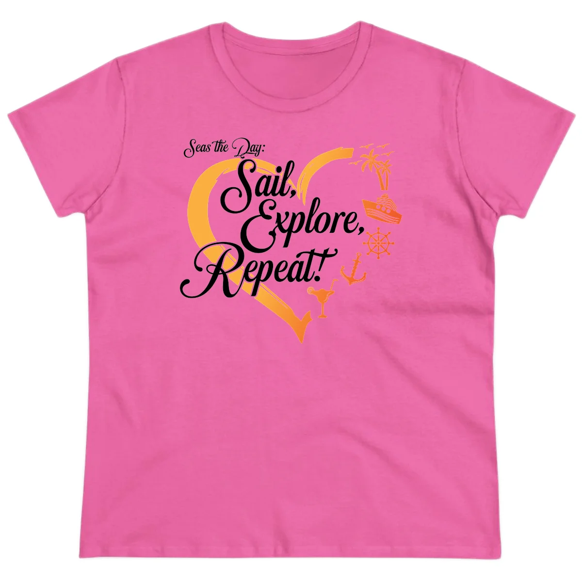 Seas The Day: Sail, Explore, Repeat Ladies Tee in Azalea