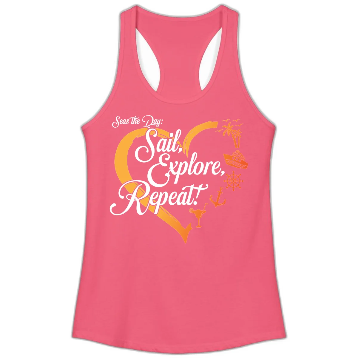 Seas The Day: Sail, Explore, Repeat Ladies Tank in Hot Pink