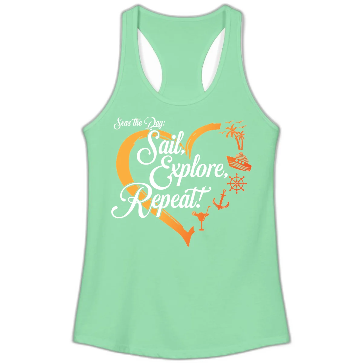 Seas The Day: Sail, Explore, Repeat Ladies Tank in Solid Mint