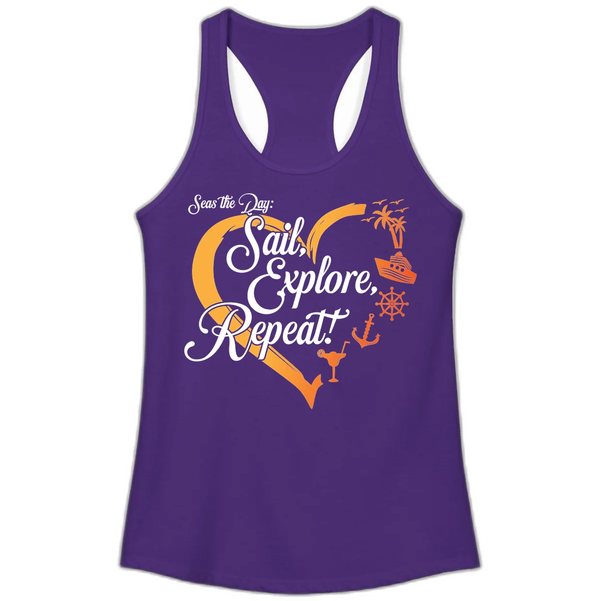 Seas The Day: Sail, Explore, Repeat Ladies Tank in Solid Purple Rush
