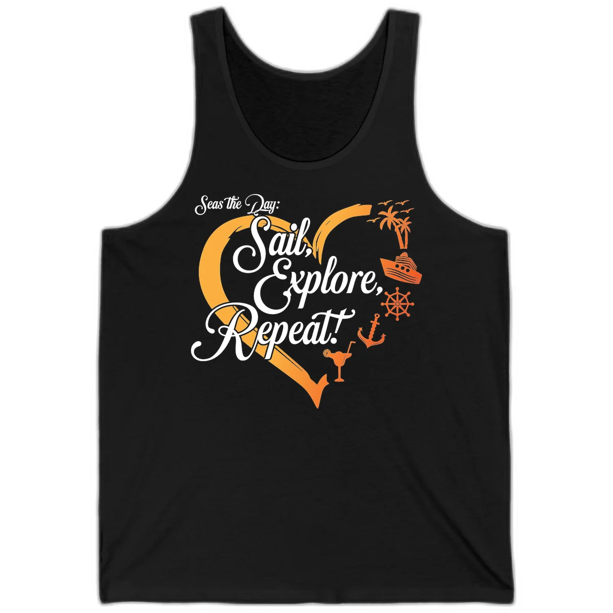 Seas The Day: Sail, Explore, Repeat Tank in Black