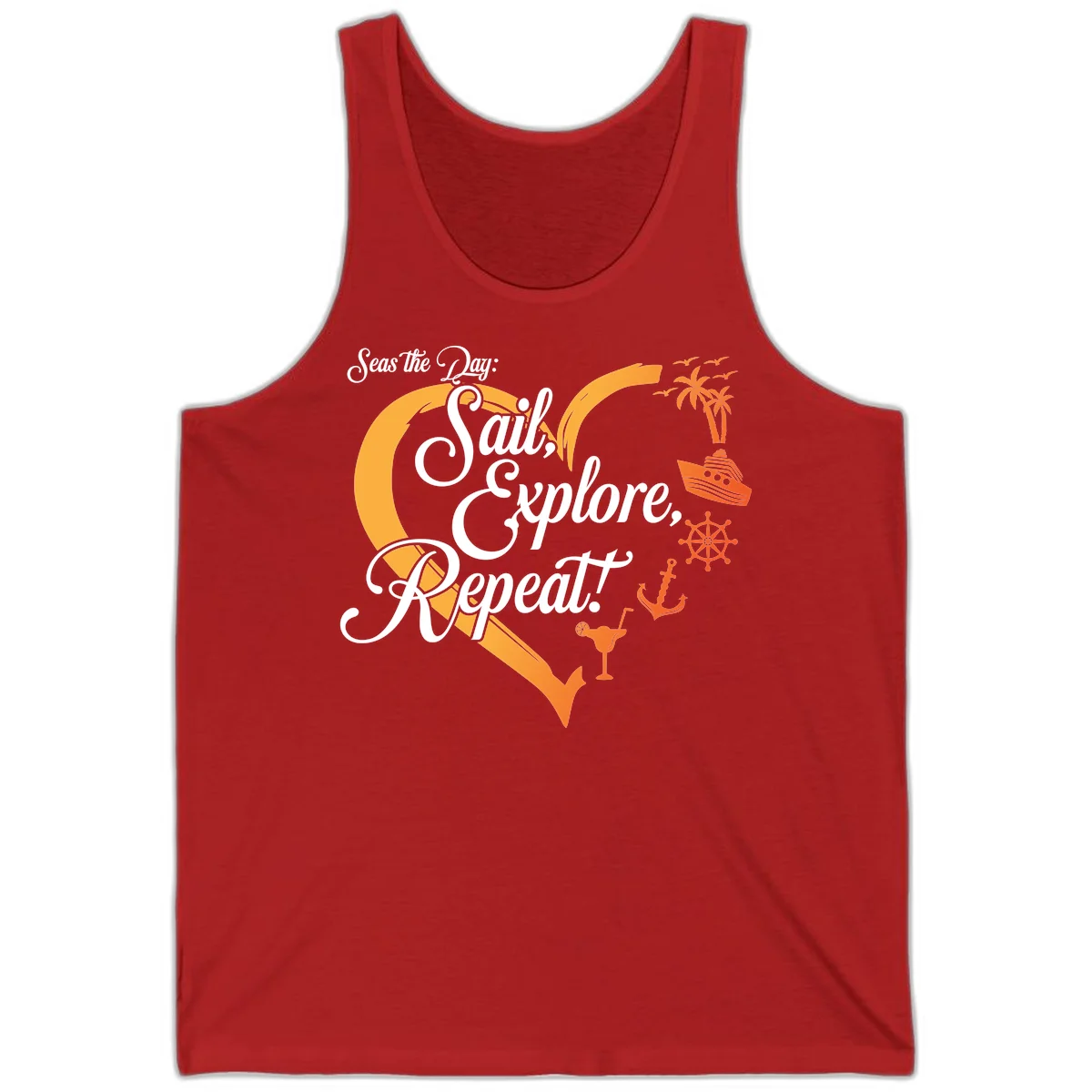 Seas The Day: Sail, Explore, Repeat Tank in Red