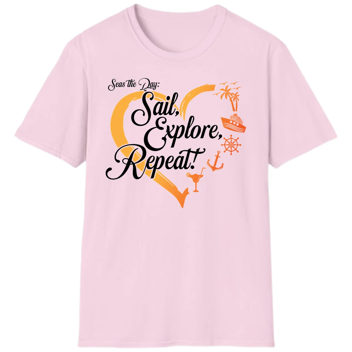 Seas The Day: Sail, Explore, Repeat T-Shirt in Light Pink