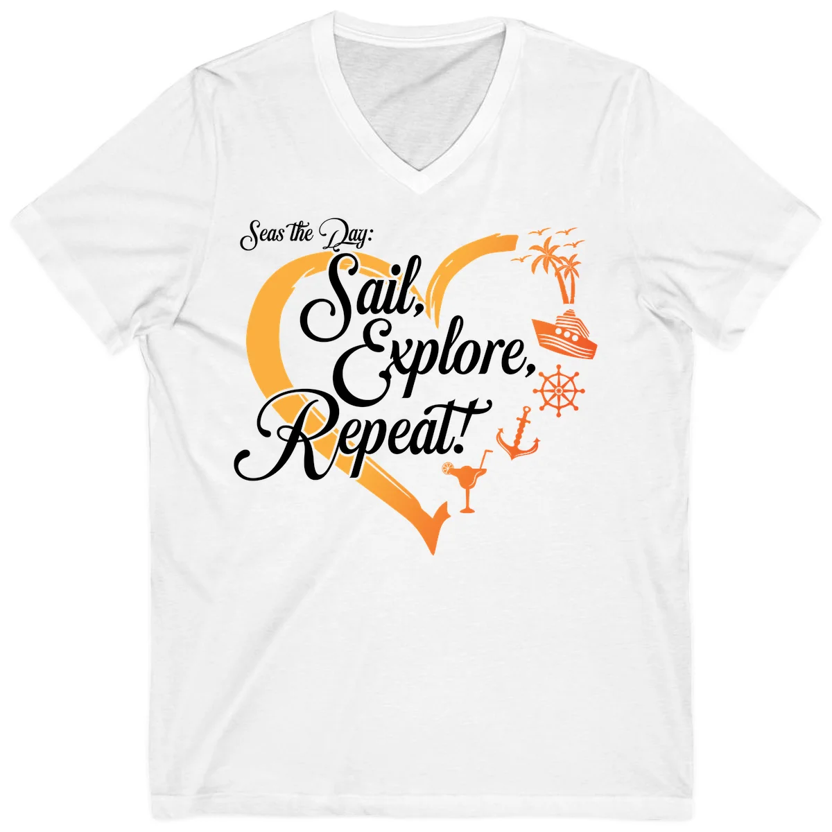 Seas The Day: Sail, Explore, Repeat V-Neck in White