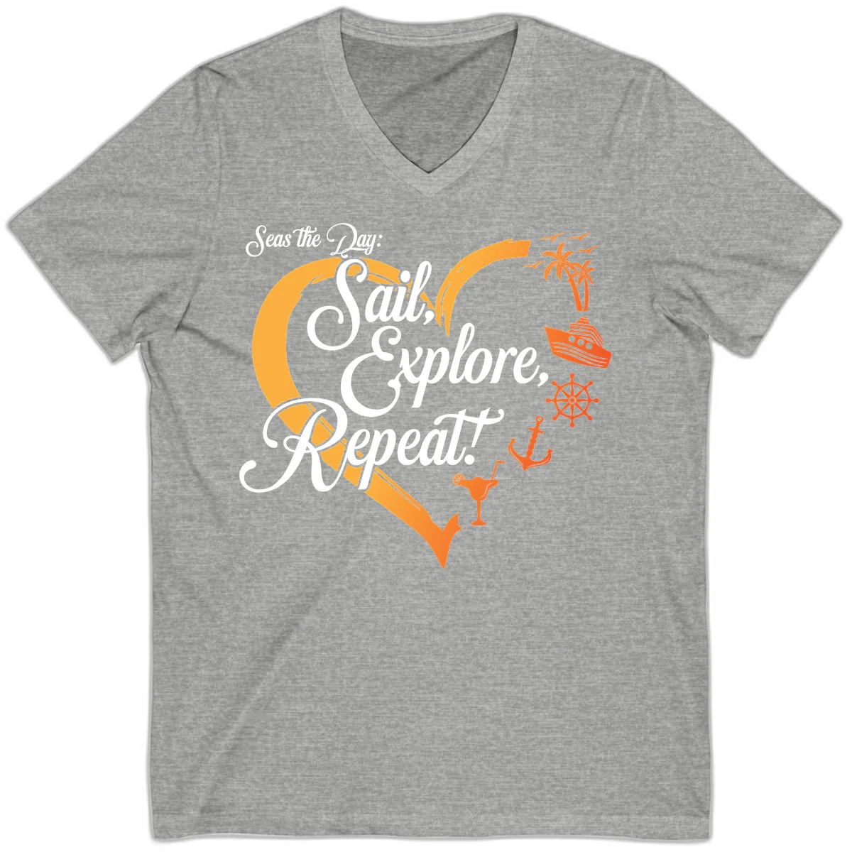 Seas The Day: Sail, Explore, Repeat V-Neck in Athletic Heather