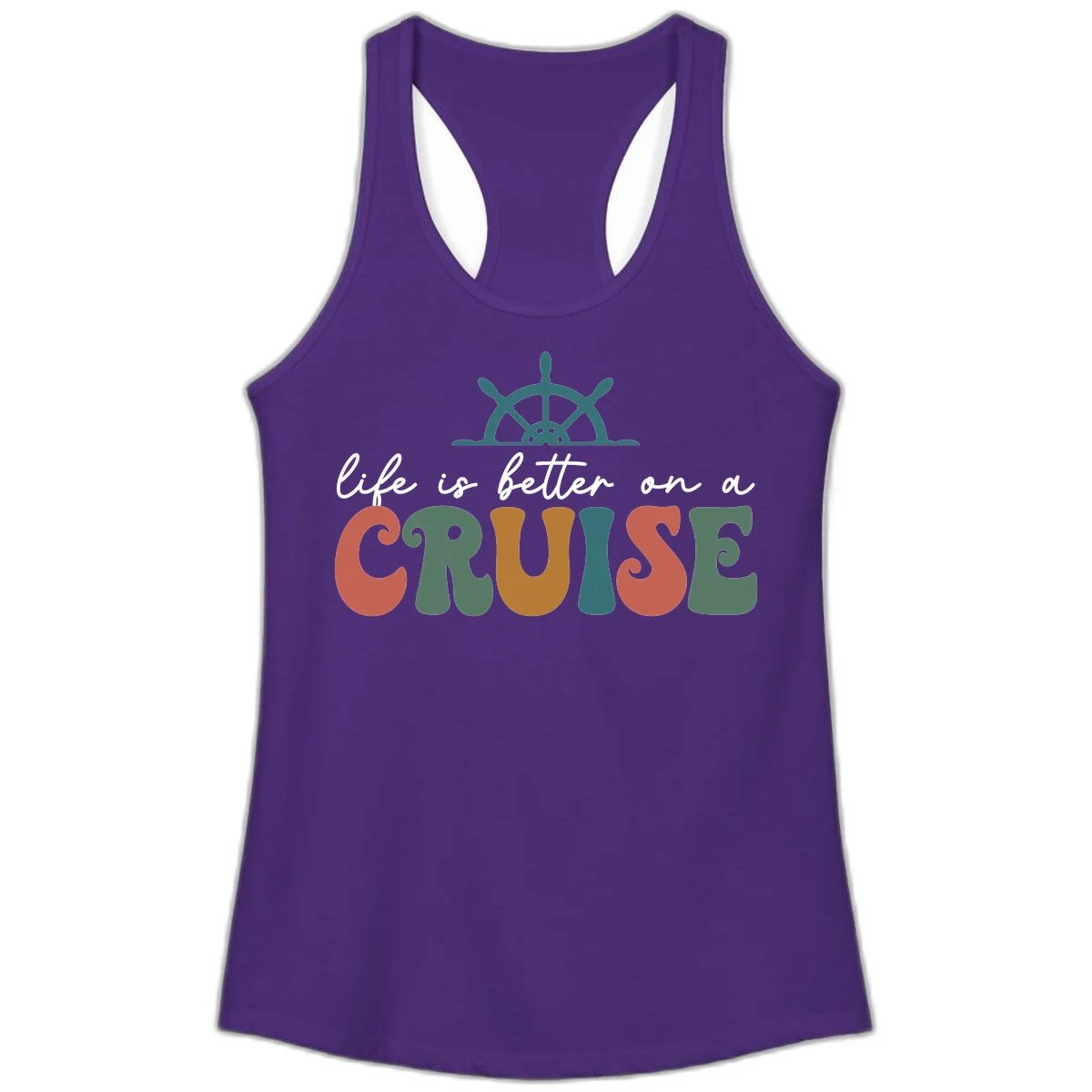 Life Is Better On A Cruise Racerback Tank in Solid Purple Rush