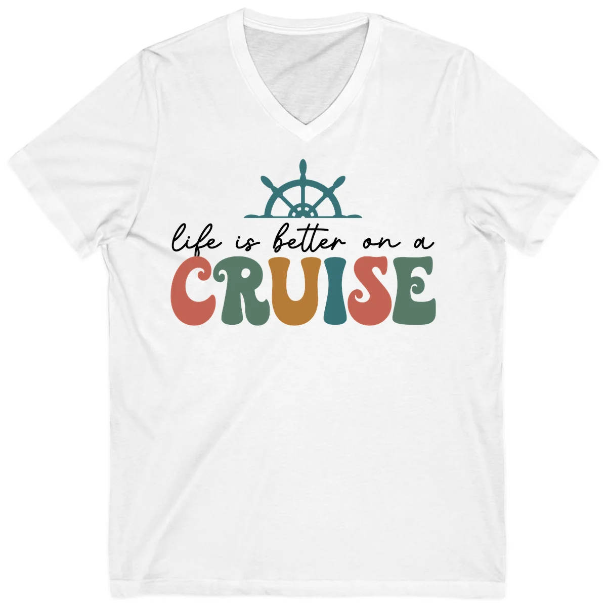 Life Is Better On A Cruise Nautical V-Neck Tee in White