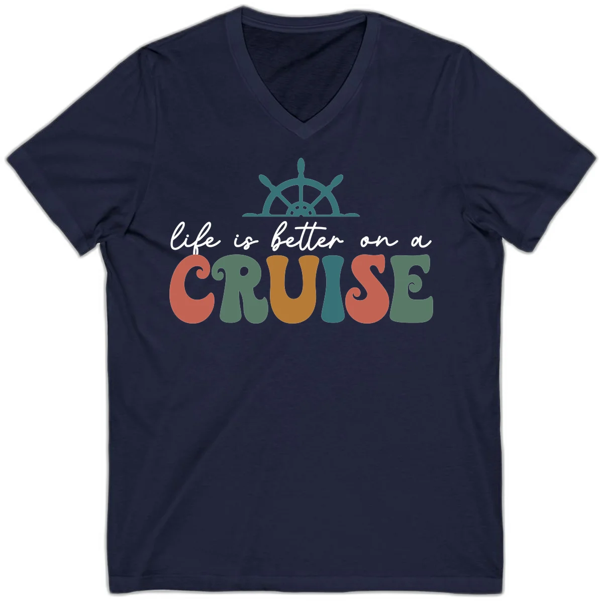 Life Is Better On A Cruise Nautical V-Neck Tee in Navy